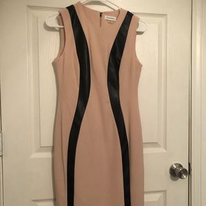 Blush pink and faux leather Calvin Klein dress
